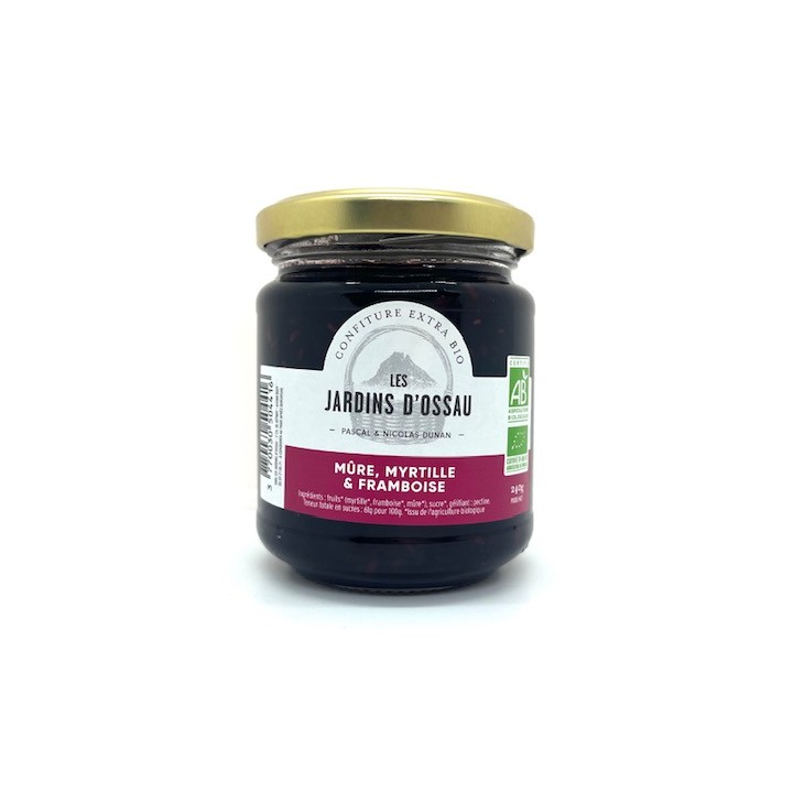 CONFITURE BIO 3 FRUITS ROUGES LES JARDINS D'OSSAU 240gr