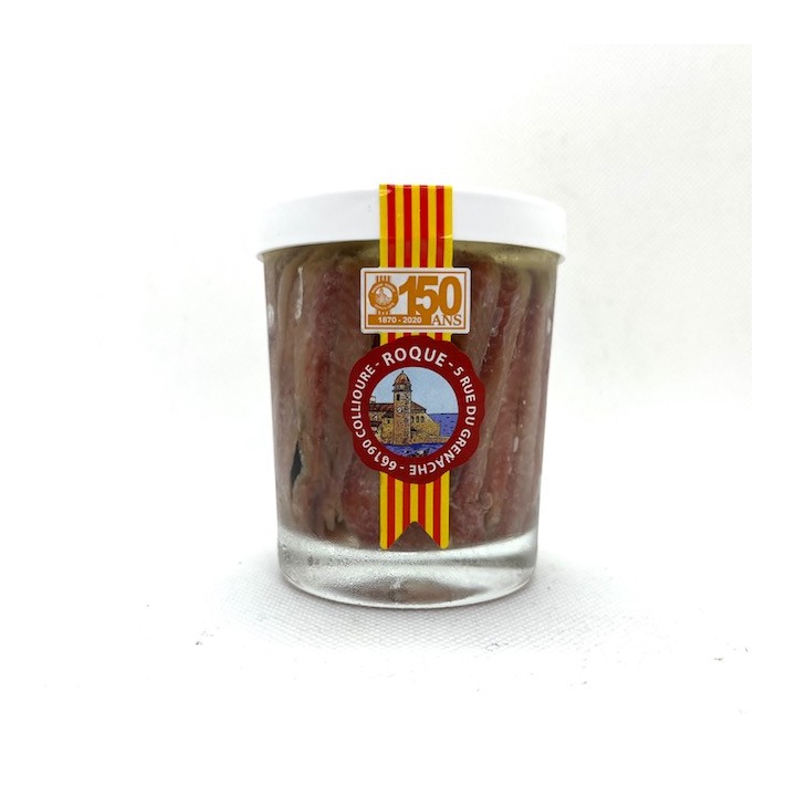 FILETS D 'ANCHOIS A L'HUILE VERRE 150 GR NET TOTAL ROQUES COLLIOURE