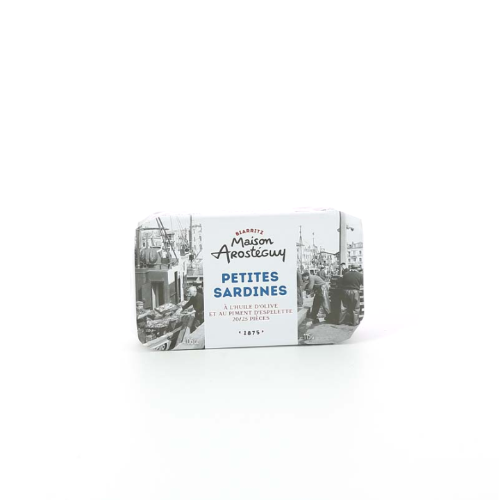 PETITES SARDINES A L'HUILE ET AU PIMENT D'ESPELETTE 115 GR AROSTEGUY